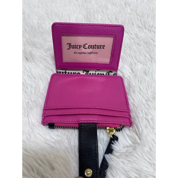 Juicy Couture Pink Pebble Gold Heart Logo Zipper Leather Bi-Fold Wallet 4.5"X3.5 - Picture 5 of 6